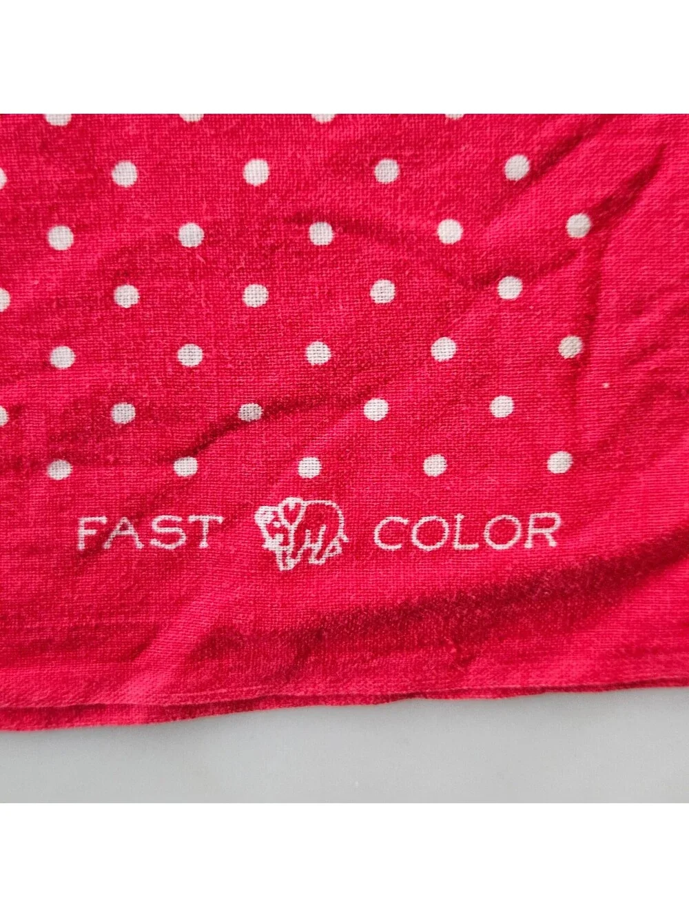 Vtg Fast Color Bandana Trunk Down Elephant Red White Polka Dot 17 